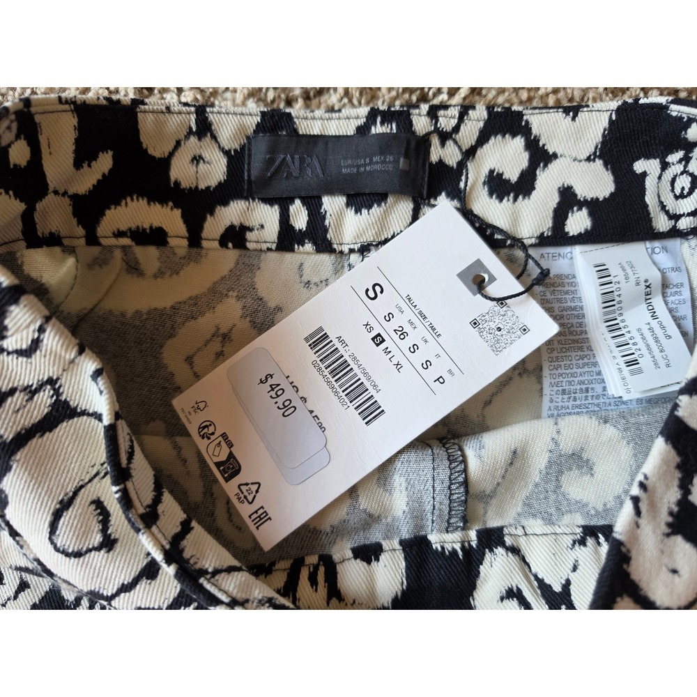 Zara Black White Ikat Damask Jacquard High Waisted Cotton Shorts Small NWT - Picture 3 of 11